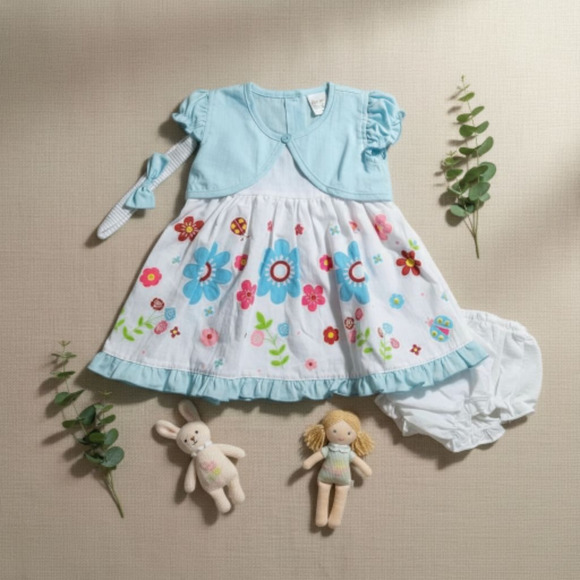 New Baby Girl Dress Set with matching headband underwear size 6 to 9 months - Picture 1 of 3